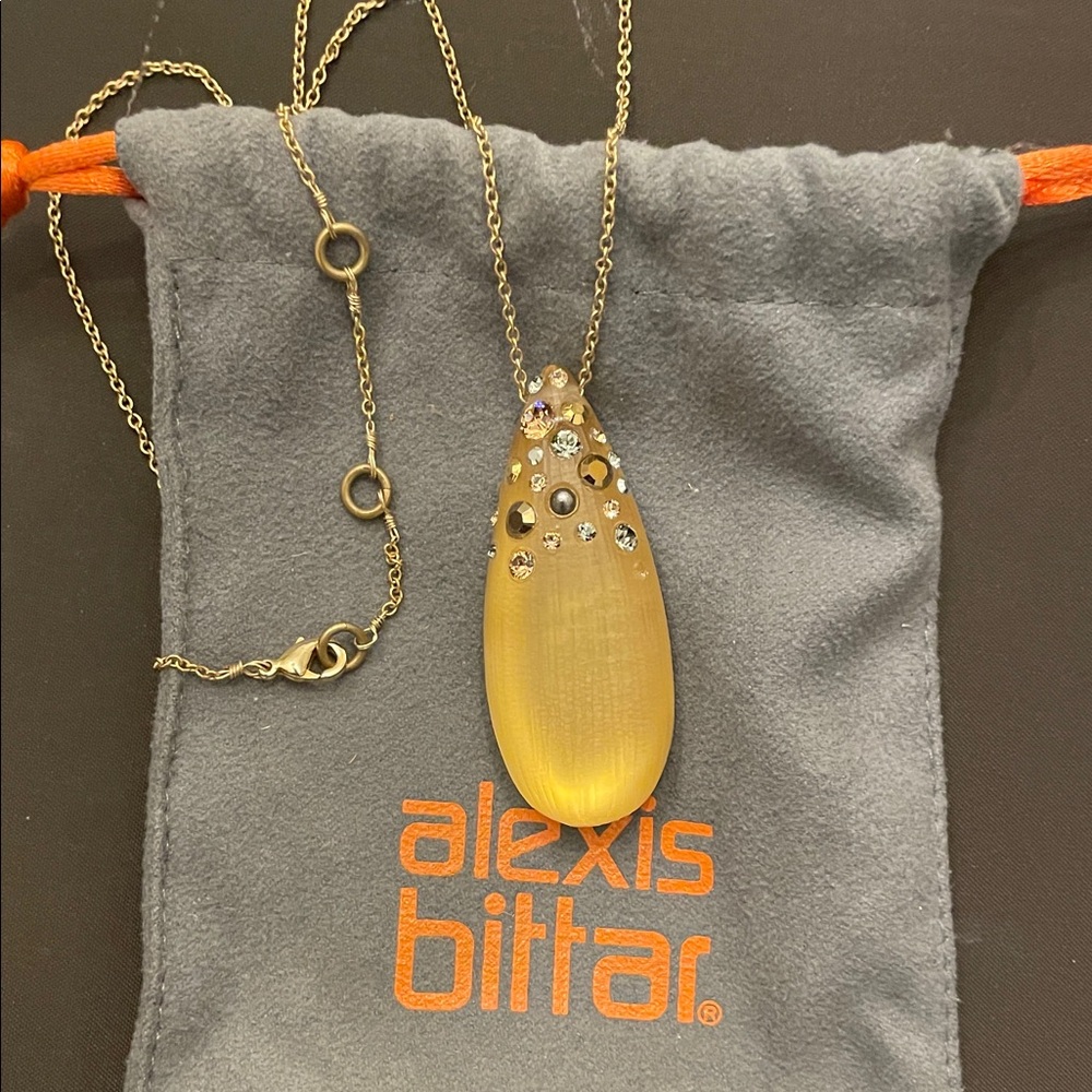 Alexis Bittar Gold Teardrop Necklace with Crystal Accents